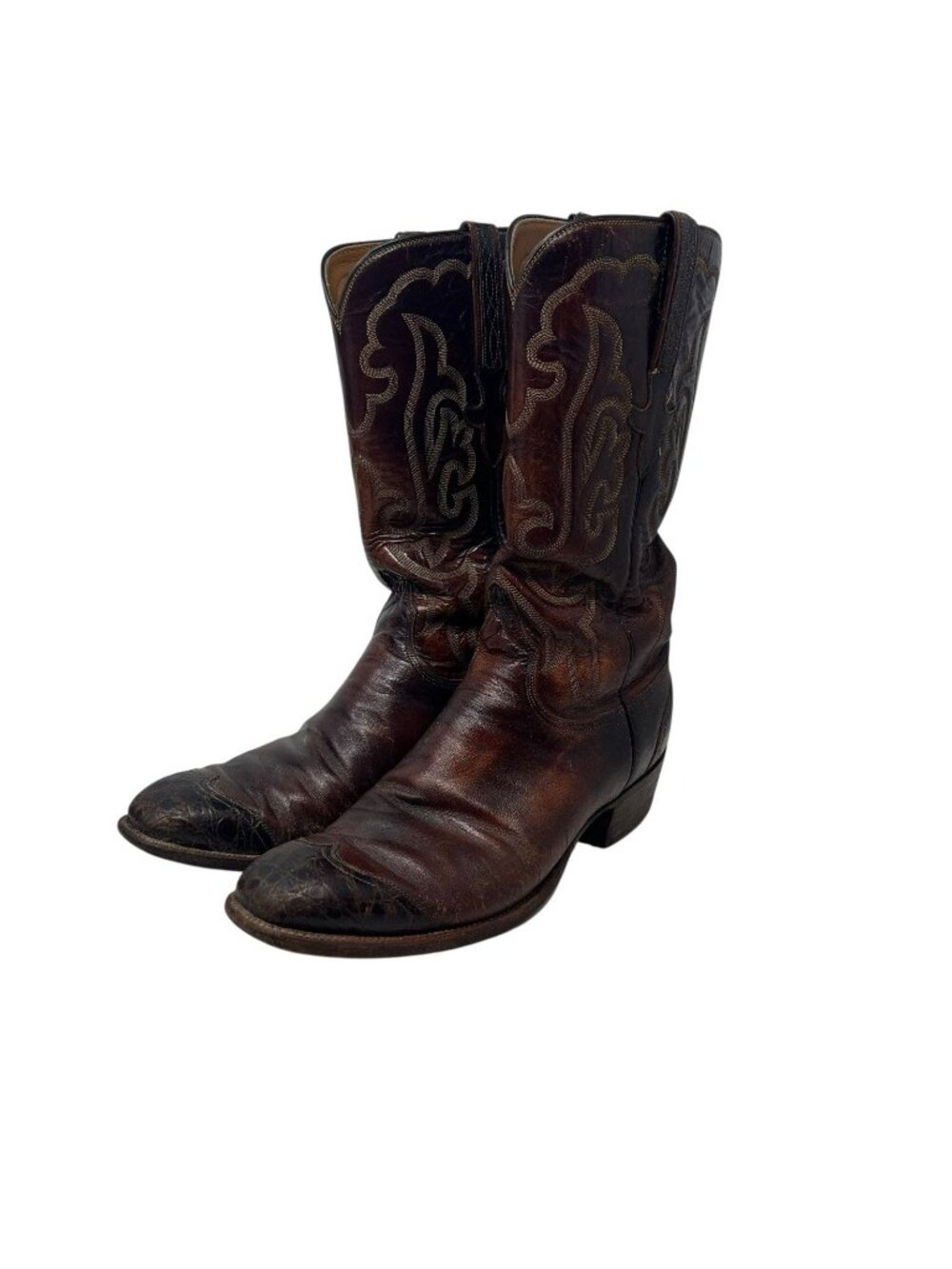 Lucchese San Antonio Vtg 9.5 Leather Cowboy Boots USA Made Crocodile Wing Tip